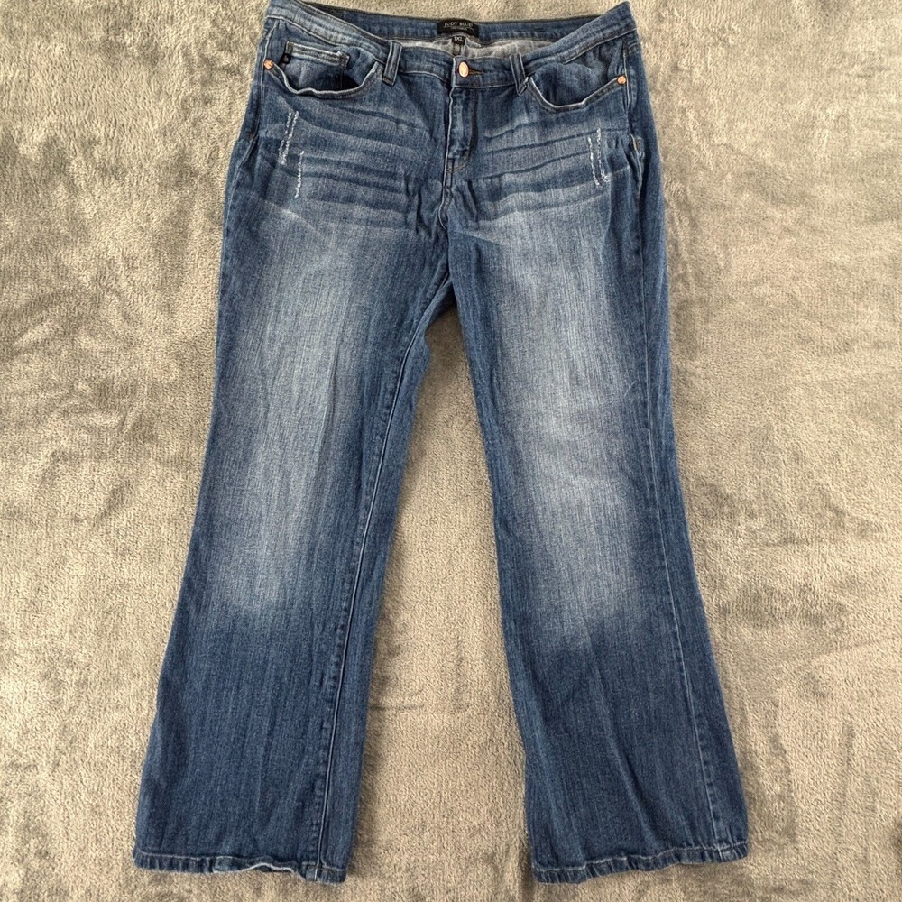 Judy Blue Distressed Boot‎ Cut Flare 1XL Medium Wash Stretch 31" Inseam Mid-Rise